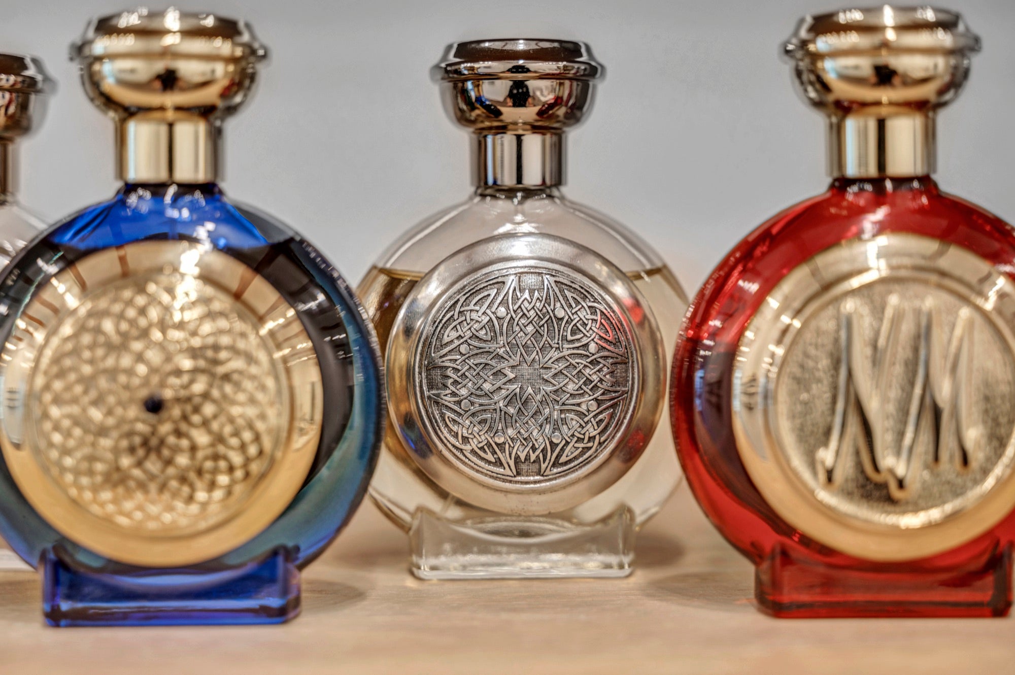 Boadicea the Victorious fragrance bottles on display at Xtrait Perfumery