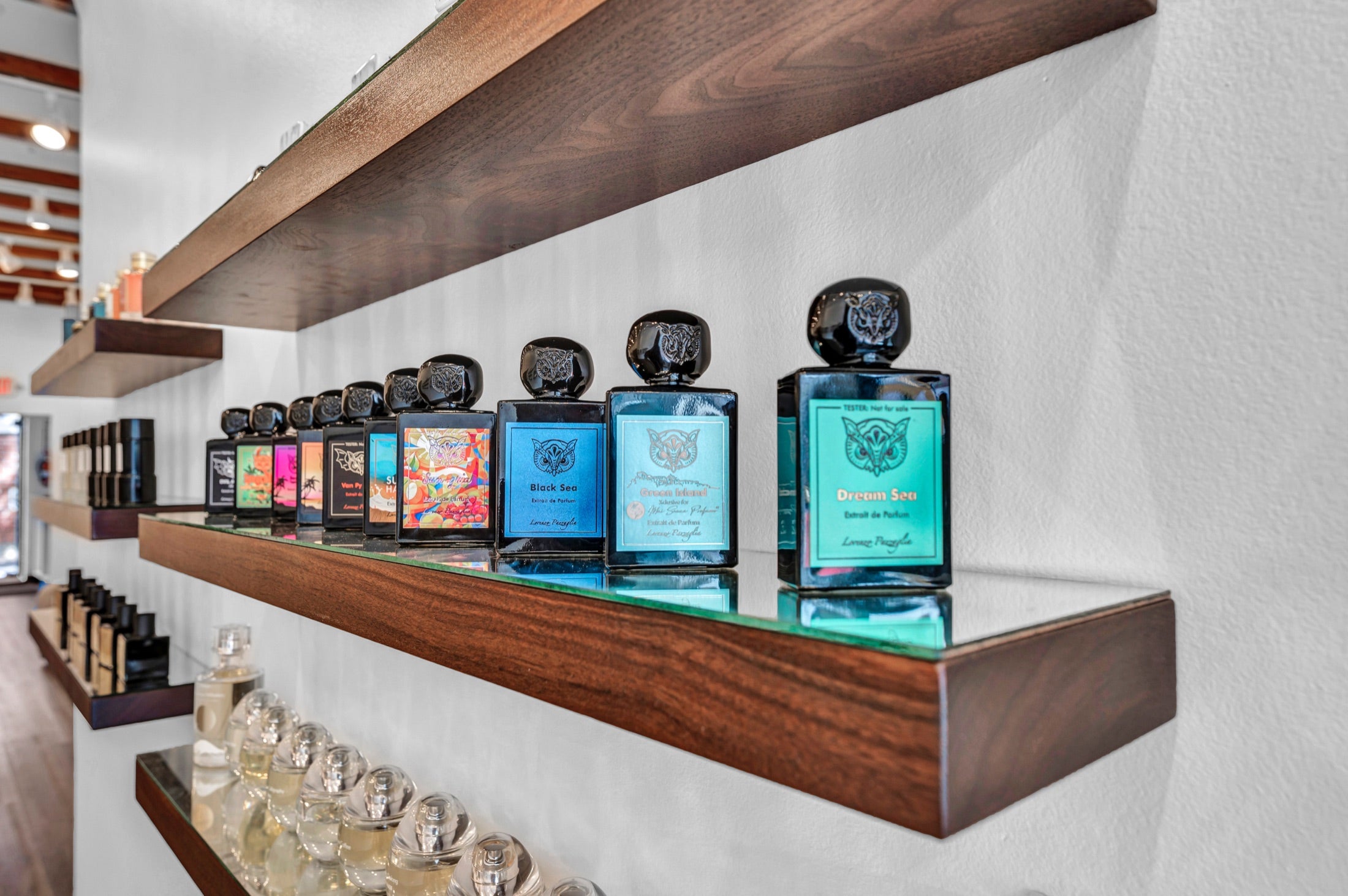 Xerjoff bottles arranged on a boutique shelf